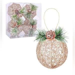 NEW 4pc Christmas Ball Ornaments Pinecone Rattan Thread Wedding Party